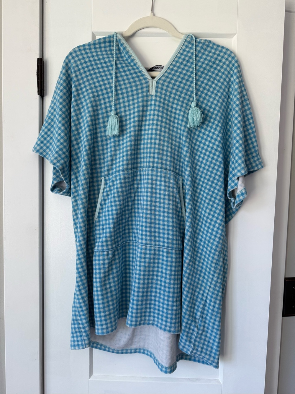 Lands' End Blue and White Gingham Hooded Poncho